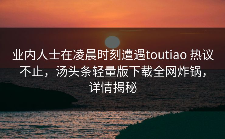 业内人士在凌晨时刻遭遇toutiao 热议不止，汤头条轻量版下载全网炸锅，详情揭秘
