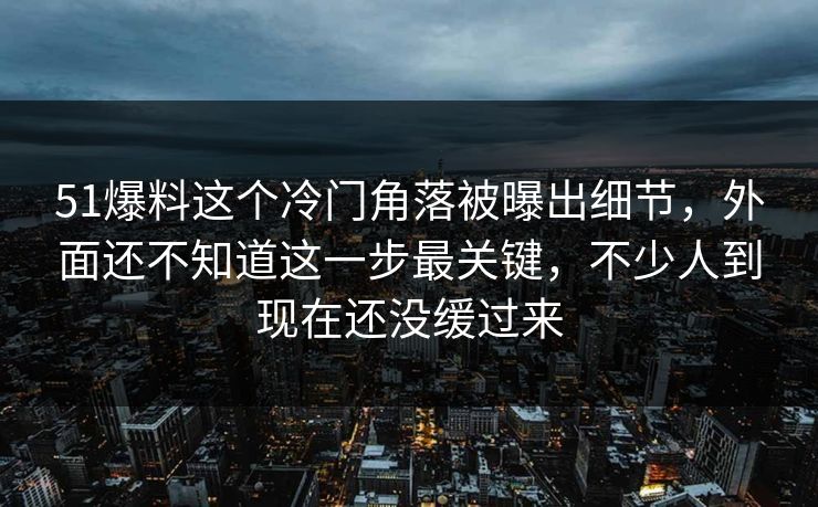 51爆料这个冷门角落被曝出细节，外面还不知道这一步最关键，不少人到现在还没缓过来